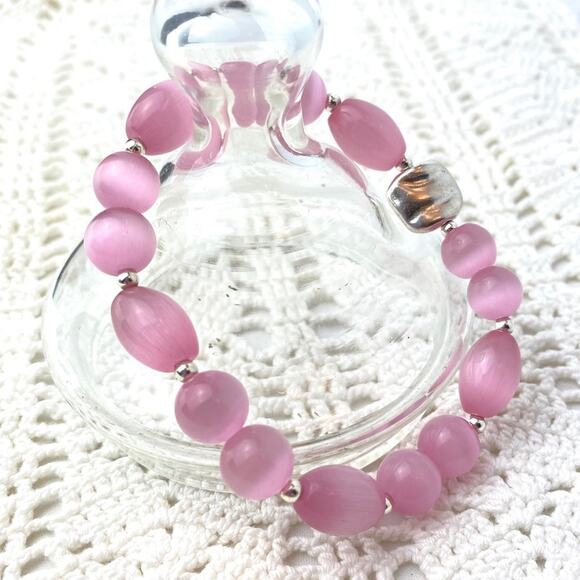 Rose Pink Glass Beaded Silver Accents Bracelet - Picture 1 of 3